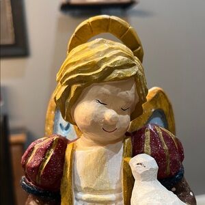 14 Inch Handcrafted Angel Figurine Holding Bird